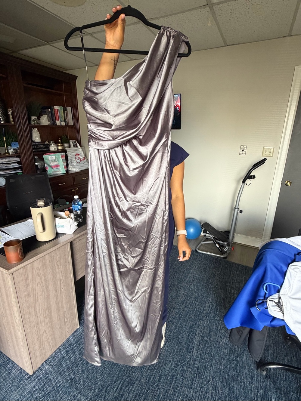 Social Bridesmaids Satin One-Shoulder Dress in Silver-Gray